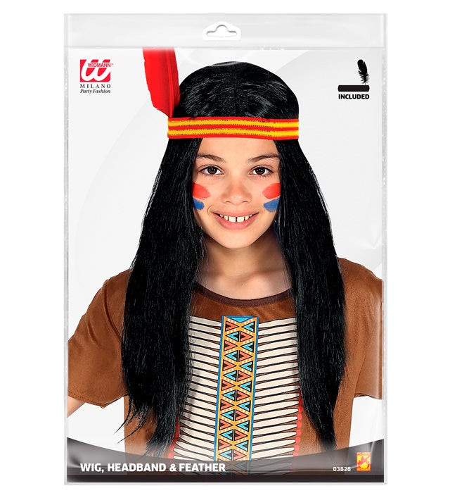 Perücke Indian mit Stirnband und Feder für Fasnacht und Karneval