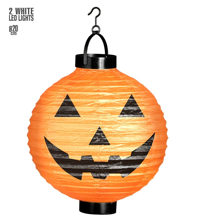 LED Kürbis Lampion 20 cm mit leuchtendem orangefarbenem LED-Licht