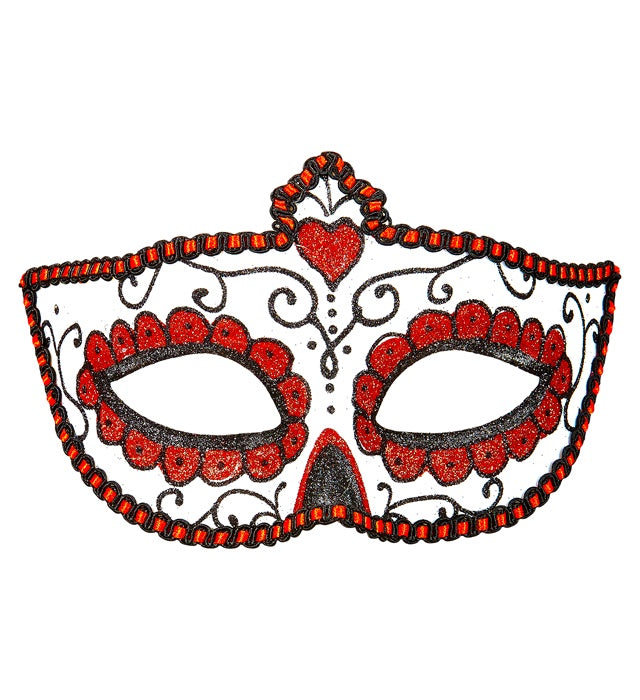 Schwarze und rote Dia de los Muertos Augenmaske mit dekorativen Details