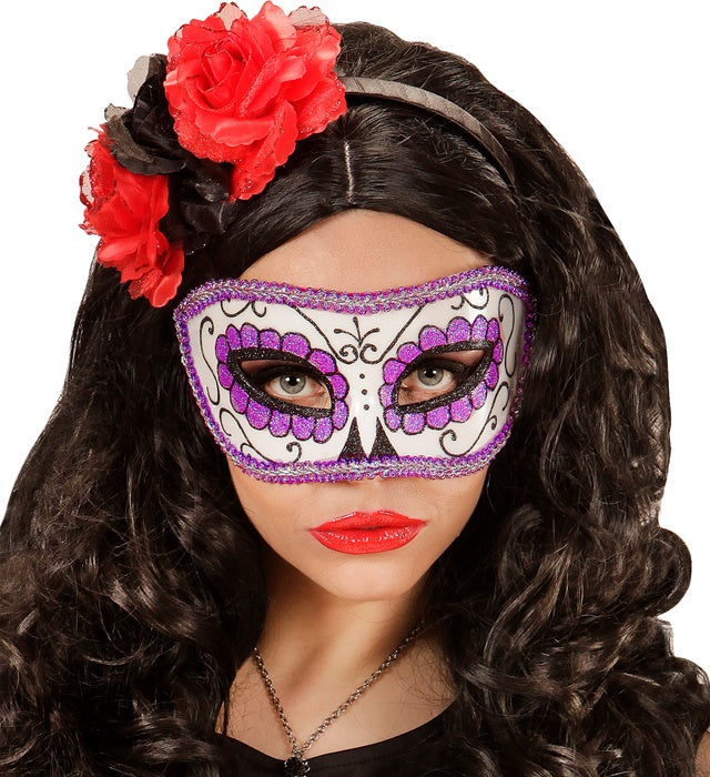 Unisex Augenmaske im Dia de los Muertos Stil in Schwarz und Lila