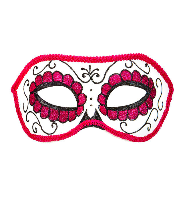 Unisex Augenmaske Dia de los Muertos mit schwarzer und rosafarbener Verzierung