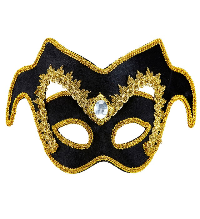 Venezianische Unisex Augenmaske mit goldenen Rändern und Edelsteinen