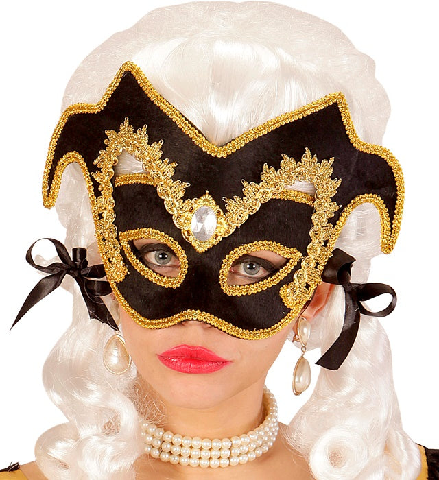 Venezianische Unisex Augenmaske mit goldenen Rändern und Edelsteinen