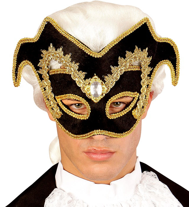 Venezianische Unisex Augenmaske mit goldenen Rändern und Edelsteinen