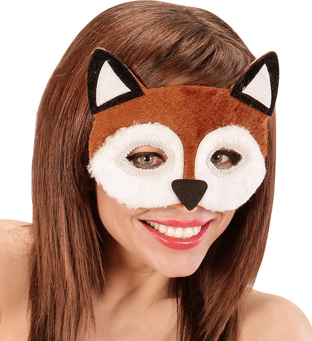 Plüschige Augenmaske in Form eines Fuchsgesichts mit elastischem Band