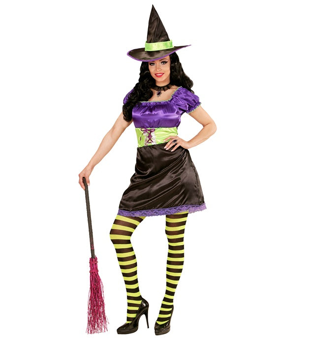 Hexen-Kostüm mit schwarzem Kleid und spitzem Hut für Fasnacht