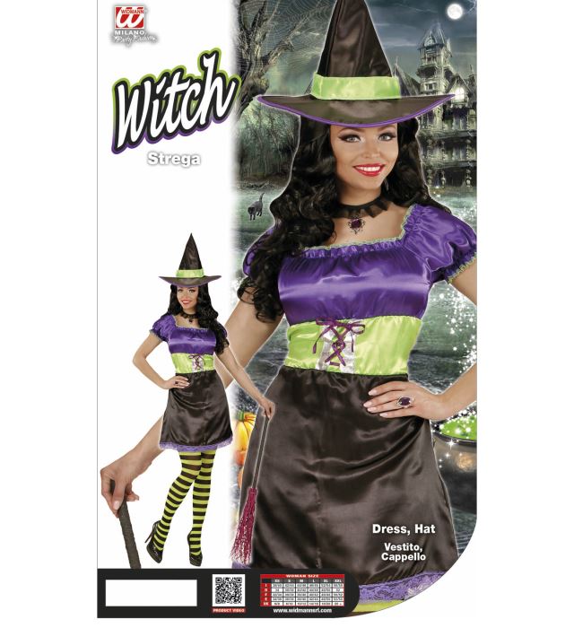 Hexen-Kostüm mit schwarzem Kleid und spitzem Hut für Fasnacht