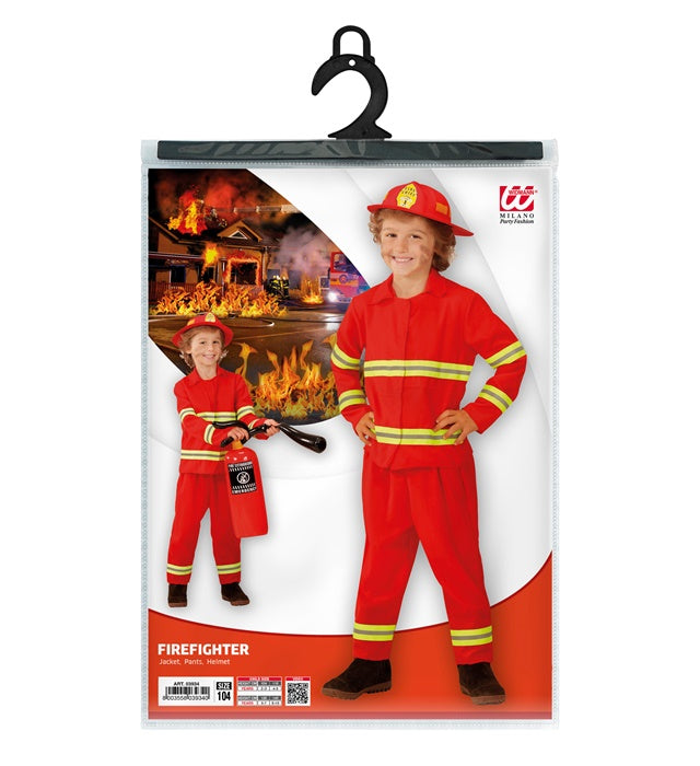 Feuerwehrmann Kostüm mit Jacke, Hose und Helm auf weißem Hintergrund