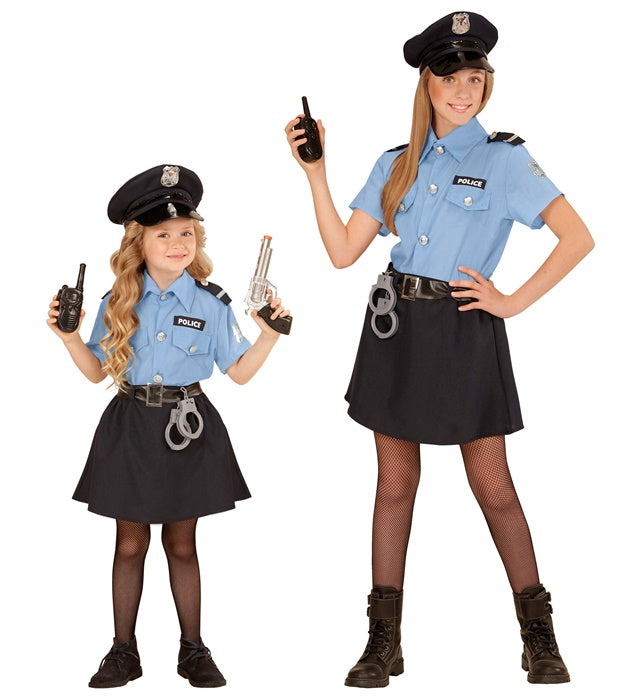 Polizistin Kostüm bestehend aus Bluse, Rock, Gürtel und Mütze für Fasnacht