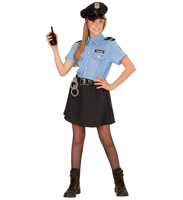Polizistin Kostüm bestehend aus Bluse, Rock, Gürtel und Mütze für Fasnacht