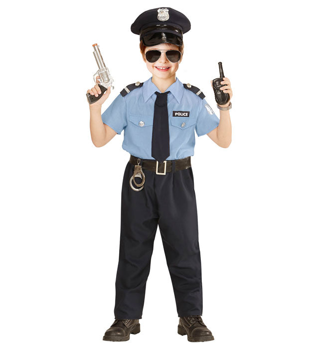 Polizist Kostüm Set mit Hemd, Hose, Gürtel, Krawatte und Mütze für Fasnacht