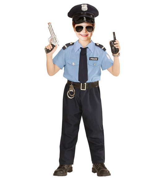 Polizist Kostüm Set mit Hemd, Hose, Gürtel, Krawatte und Mütze für Fasnacht