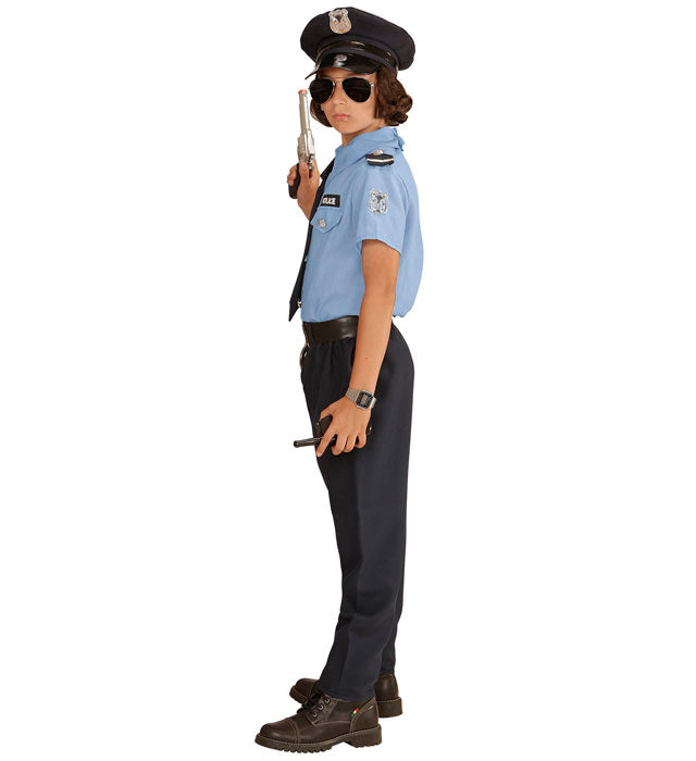 Polizist Kostüm Set mit Hemd, Hose, Gürtel, Krawatte und Mütze für Fasnacht