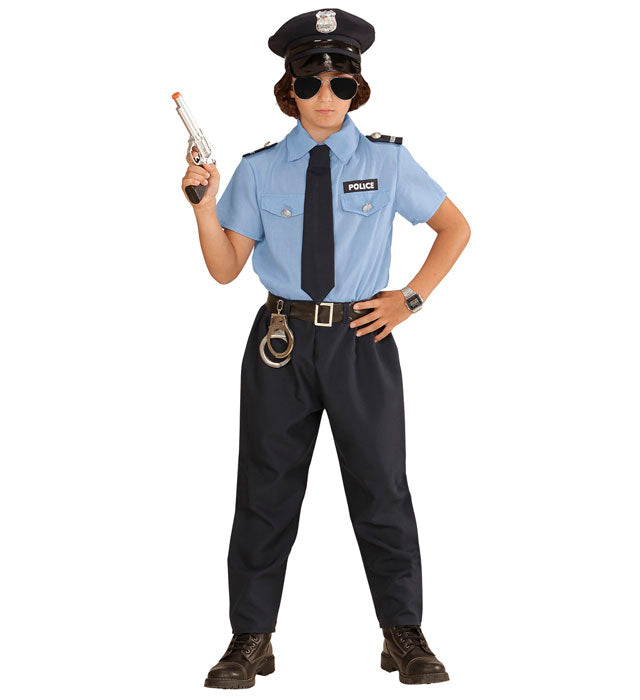 Polizist Kostüm Set mit Hemd, Hose, Gürtel, Krawatte und Mütze für Fasnacht