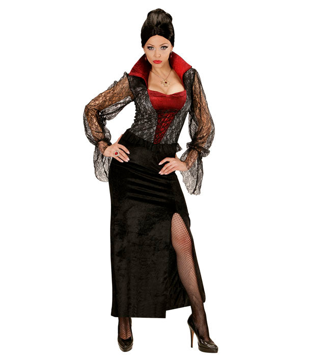 Vampiressa Kostümkleid in Dunkelrot mit Spitzenapplikationen