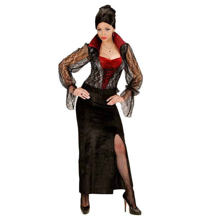Vampiressa Kostümkleid in Dunkelrot mit Spitzenapplikationen