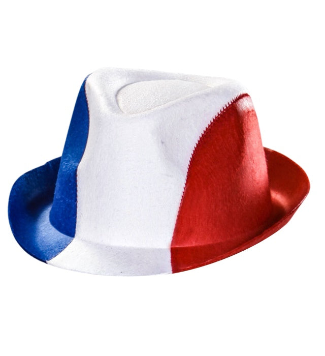 Fedora-Hut aus Filz in französischen Farben für Fasnacht und Karneval