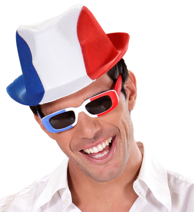 Fedora-Hut aus Filz in französischen Farben für Fasnacht und Karneval