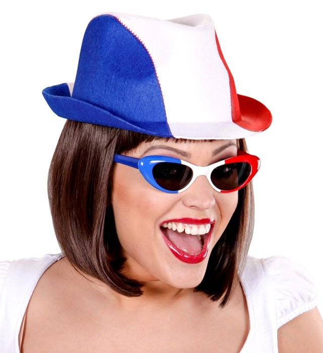 Fedora-Hut aus Filz in französischen Farben für Fasnacht und Karneval