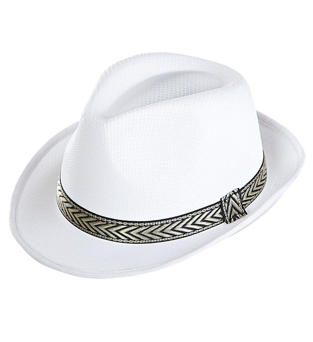 Weisser Fedora Panama Hut für Fasnacht und Mottopartys