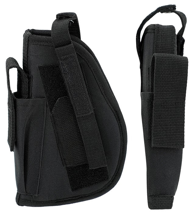 Schwarzes taktisches Holster am linken Bein getragen