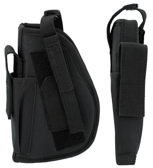 Schwarzes taktisches Holster am linken Bein getragen