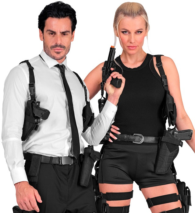 Schwarzes taktisches Holster als Fasnacht-Accessoire