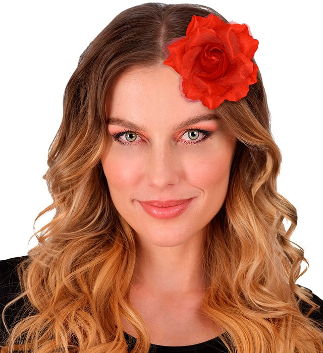 Haarspange mit roter Rose als Fasnachts-Accessoire