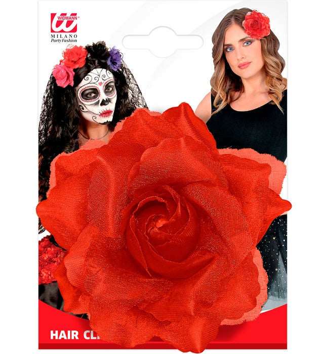 HAARSPANGE MIT ROTER ROSE UND Rot