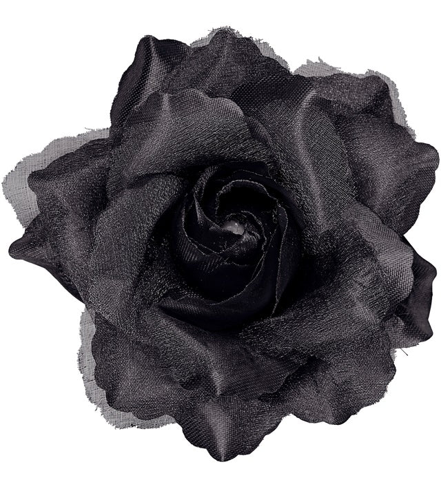 Schwarze Haarspange mit Rosenverzierung auf hellem Hintergrund