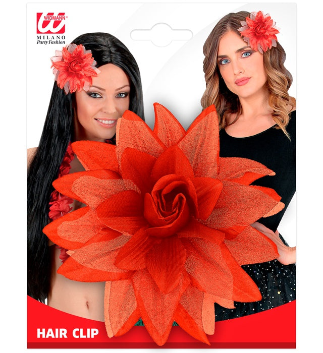 Rote Haarspange mit Blume als Fasnacht-Accessoire