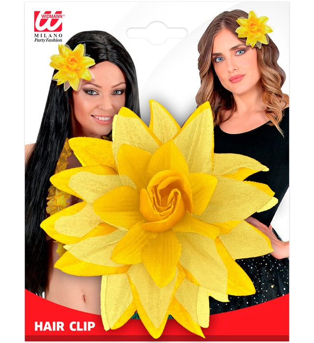 Haarspange mit gelber Blume als Fasnacht Accessoire