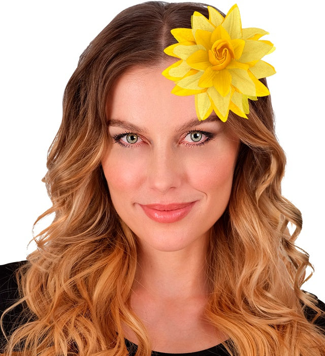 Haarspange mit gelber Blume als Fasnacht Accessoire