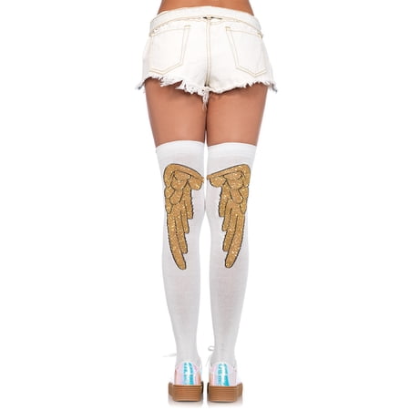Leg Avenue Glitzernde Overknee Strümpfe mit Engelsflügeln Weissgold Einheitsgrösse XS-M