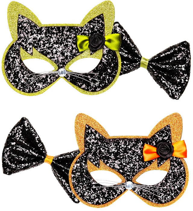 Katzenaugenmaske mit Fliege in zwei verschiedenen Farben für Fasnacht