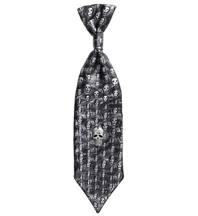Metallic Totenkopfkrawatte mit Totenkopf-Motiv als Halloween-Accessoire