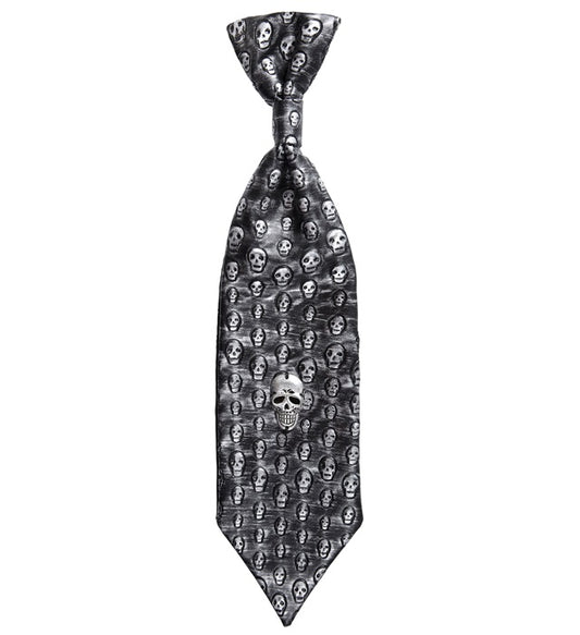 Metallic Totenkopfkrawatte mit Totenkopf-Motiv als Halloween-Accessoire