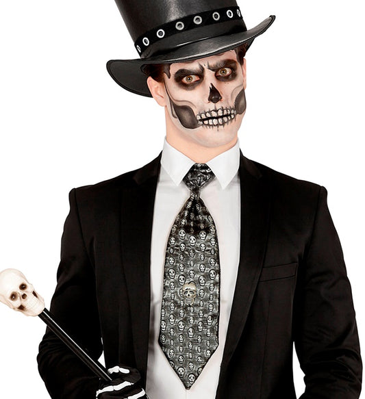 Metallic Totenkopfkrawatte mit Totenkopf-Motiv als Halloween-Accessoire