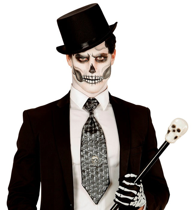 Metallic Totenkopfkrawatte mit Totenkopf-Motiv als Halloween-Accessoire