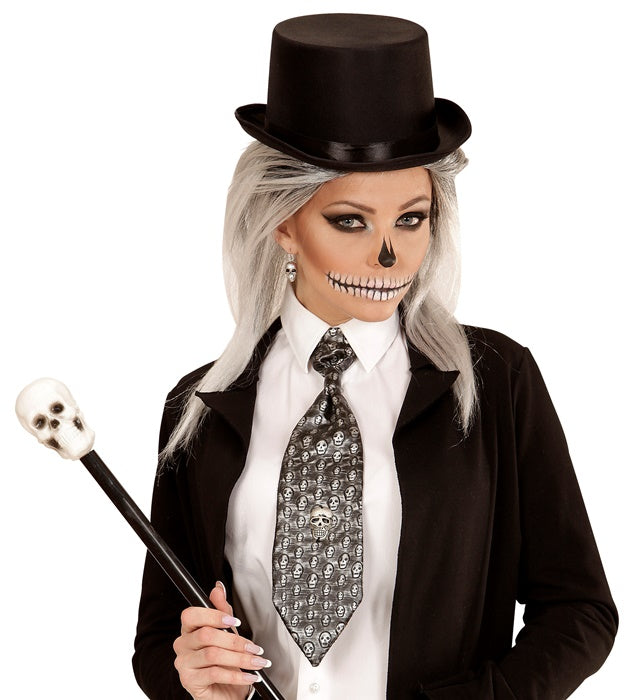 Metallic Totenkopfkrawatte mit Totenkopf-Motiv als Halloween-Accessoire