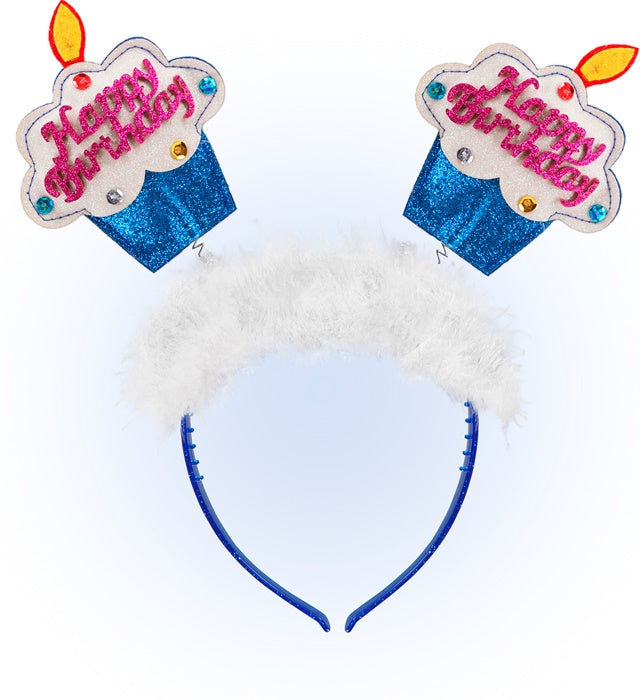 Blauer Happy Birthday Kuchen Haarreif mit Marabu Federn für Kinder