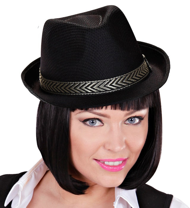 Schwarzer Fedora Panama Hut für Fasnacht und Mottopartys
