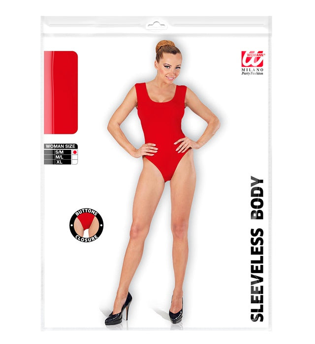 Ärmelloser roter Body mit Knöpfeverschluss, ideal für Fasnacht und Halloween