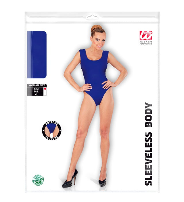 Ärmelloser blauer Body mit Knöpfen verschlossen