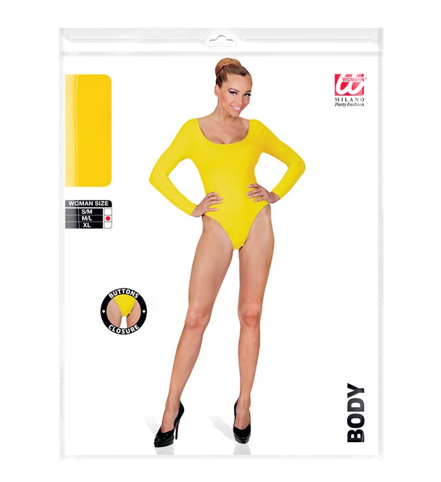 Gelber Body mit Knopfverschluss, ideal für Fasnacht und Mottopartys