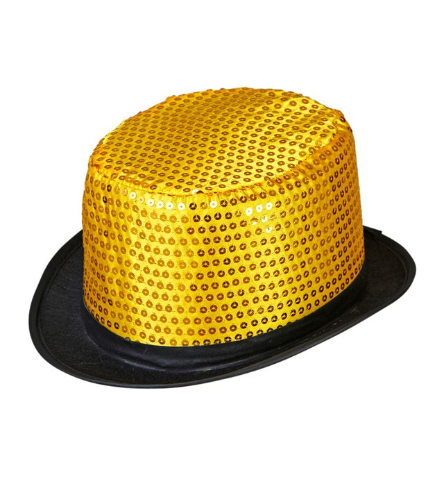 Pailletten-Zylinder in Gold mit 11 cm Höhe auf weißem Hintergrund