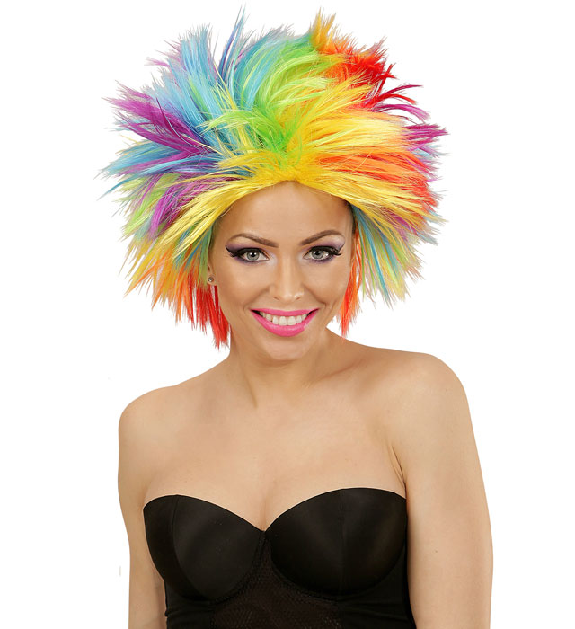 Bunte Regenbogen-Punk-Perücke in Box für Fasnacht und Karneval