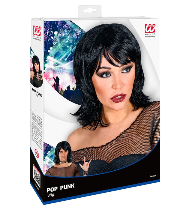 Pop Punk Perücke in Box mit knalligem Design für Fasnacht und Karneval