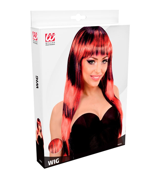 Schwarz-rote Streaks Fashion Perücke auf weißem Hintergrund