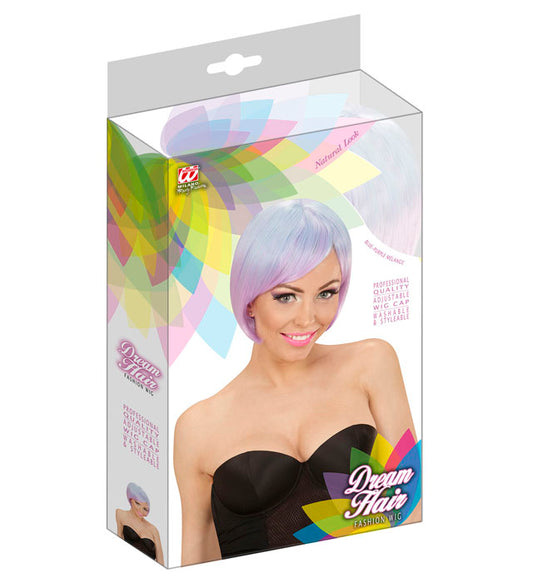 Melange Fashion Perücke mit blau-lila Farbverlauf in farbiger Box
